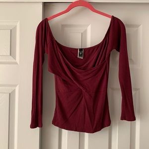 Burgundy criss cross front long sleeve top